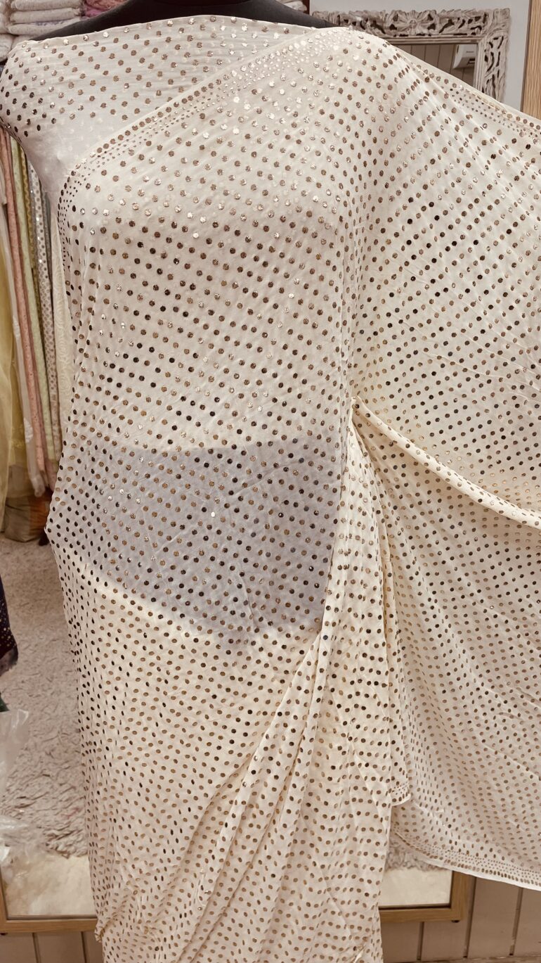 Pure Georgette Saree full jaal Mukaish Tikki