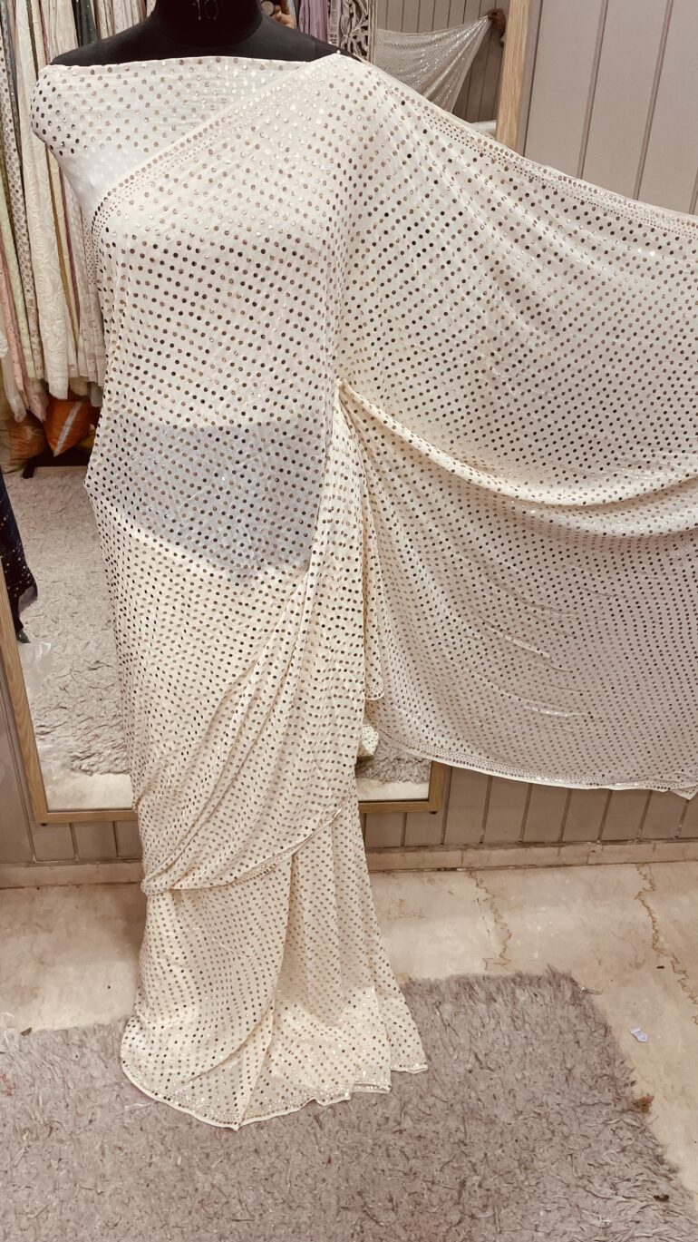 Pure Georgette Saree full jaal Mukaish Tikki