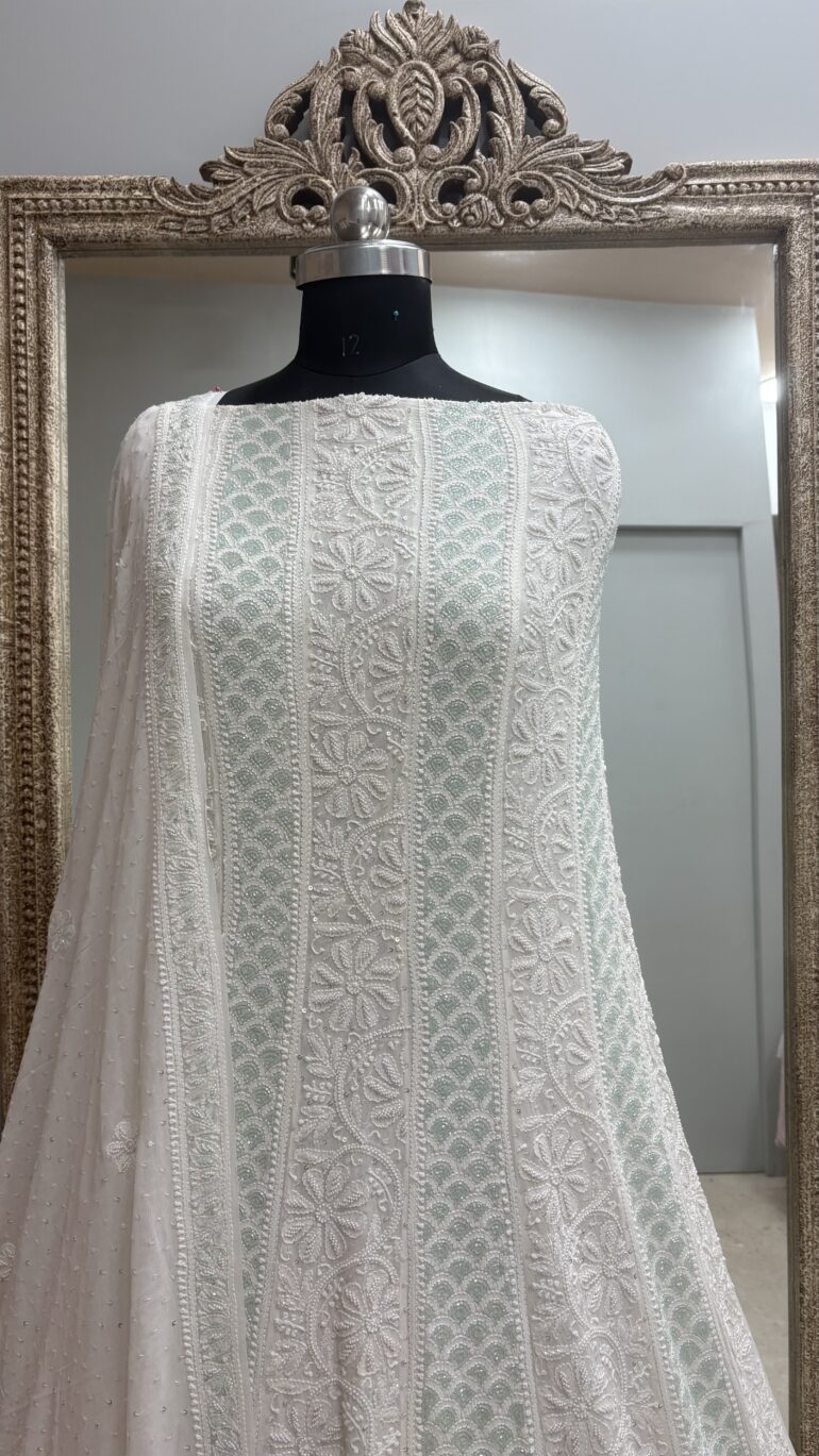 Pure Georgette Anarkali Heavy White Pearl, Cutdana and Sequence Off-White 04 (G.K)