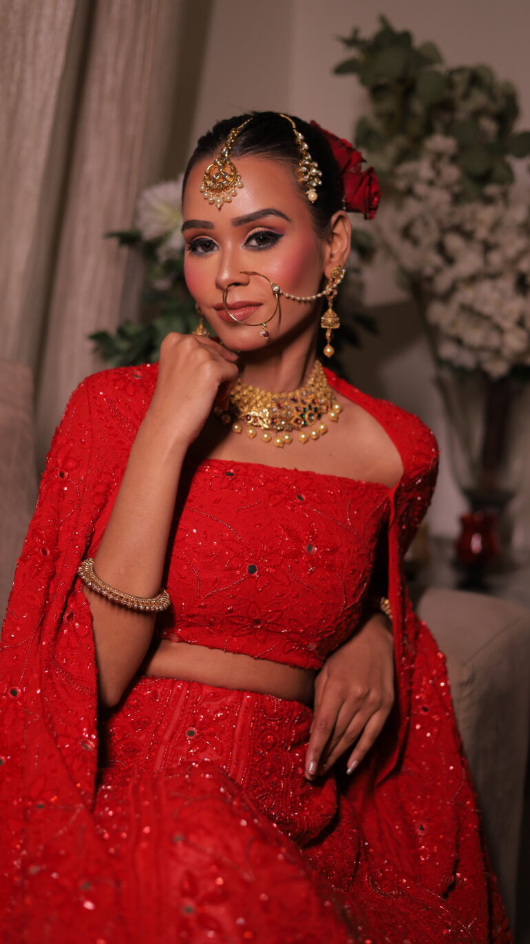Pure Georgette Superfine Heavy Pearl, Cutdana and Heavy Sequence Blood Red