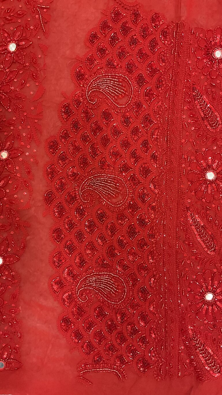 Pure Georgette Superfine Heavy Pearl, Cutdana and Heavy Sequence Blood Red