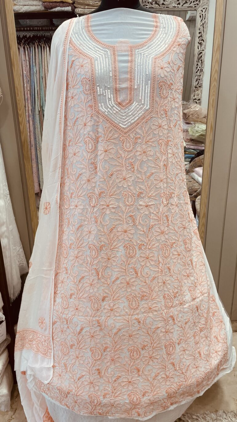 Colored Embroidery Cutdana Straight Off White Base 01