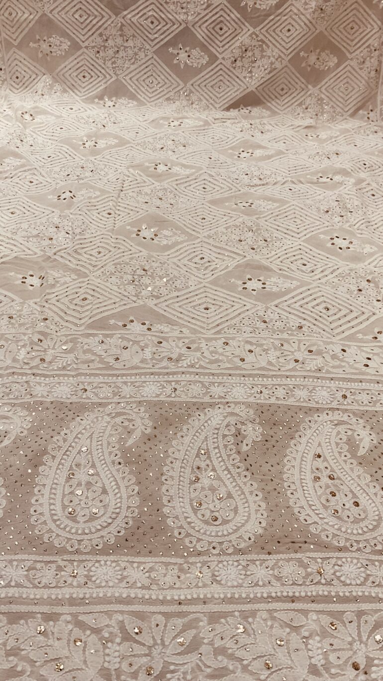 Pure Georgette Heavy Mukaish Designer Dupatta  Off White 06