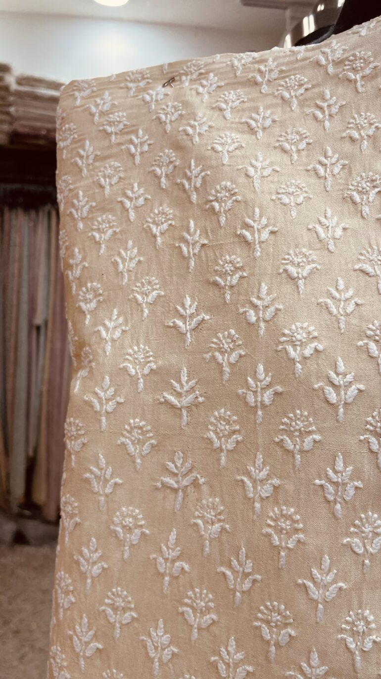 Gents Nehru Jacket Pure Silk Front Jaal Beige 03