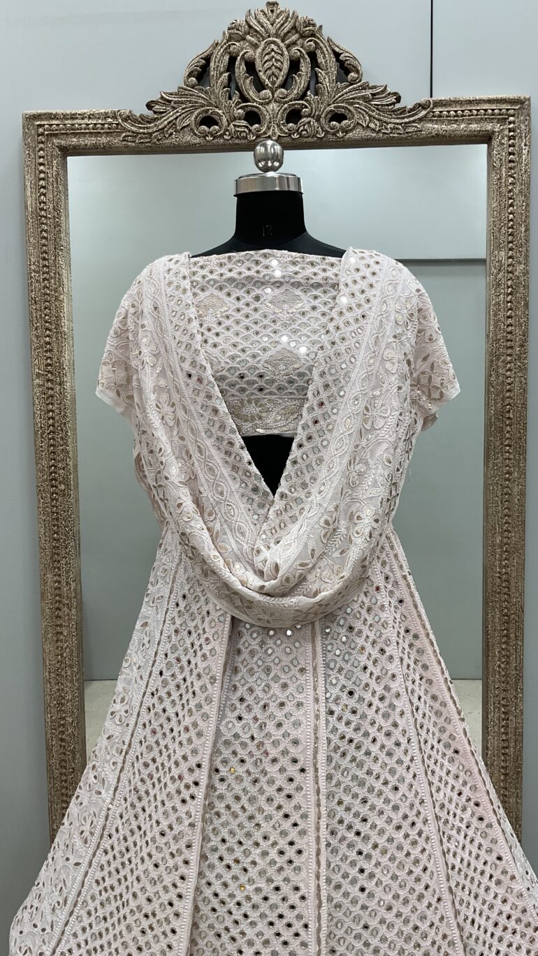 Heavy Mirror and Gota Georgette Lehenga Powder Pink
