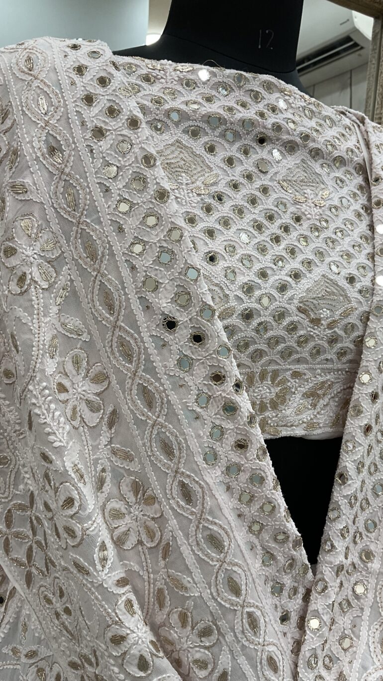 Heavy Mirror and Gota Georgette Lehenga Powder Pink
