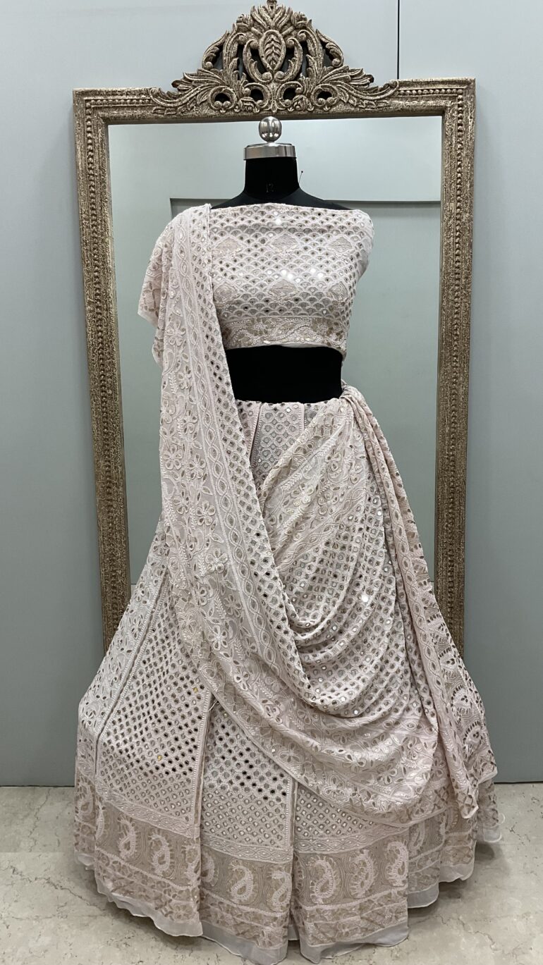 Heavy Mirror and Gota Georgette Lehenga Powder Pink