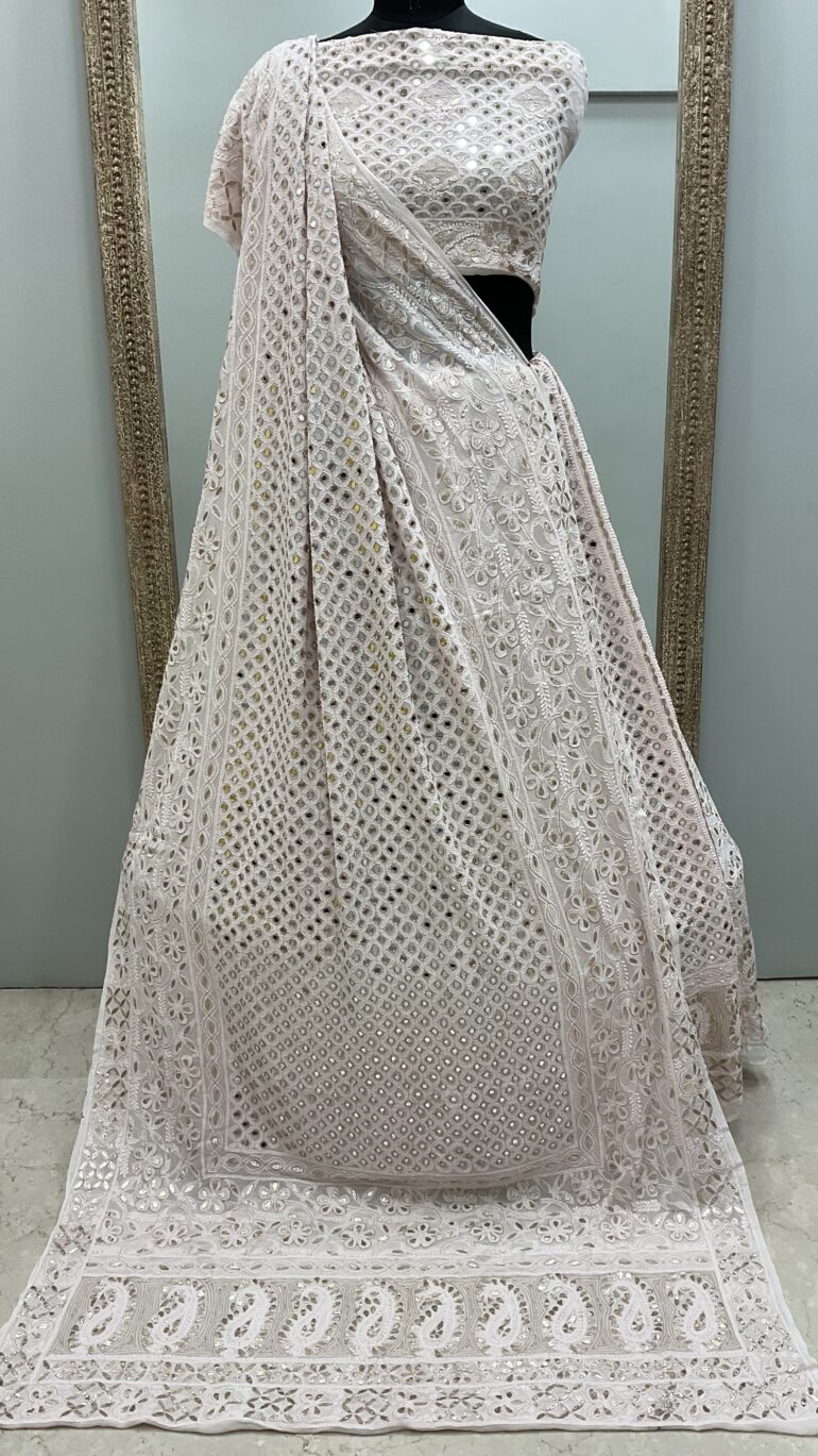 Heavy Mirror and Gota Georgette Lehenga Powder Pink