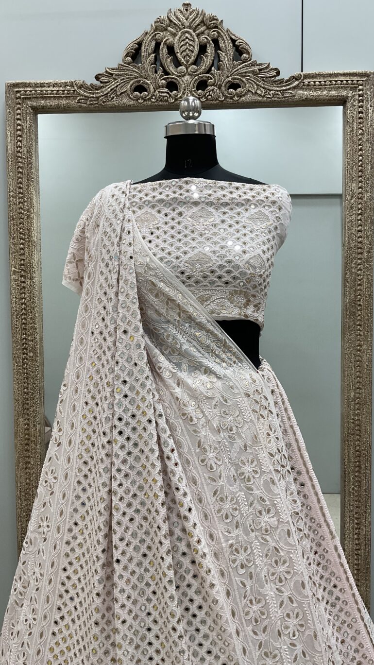 Heavy Mirror and Gota Georgette Lehenga Powder Pink