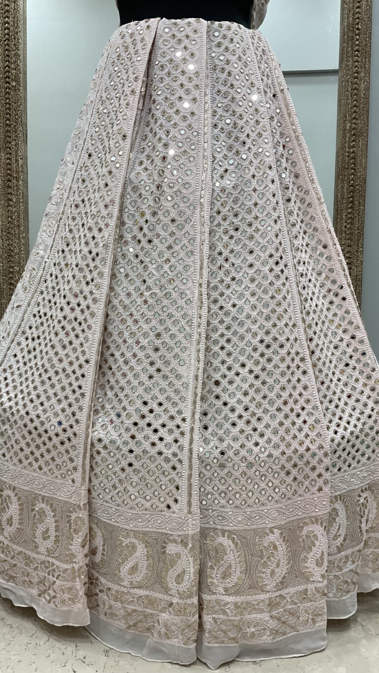 Heavy Mirror and Gota Georgette Lehenga Powder Pink