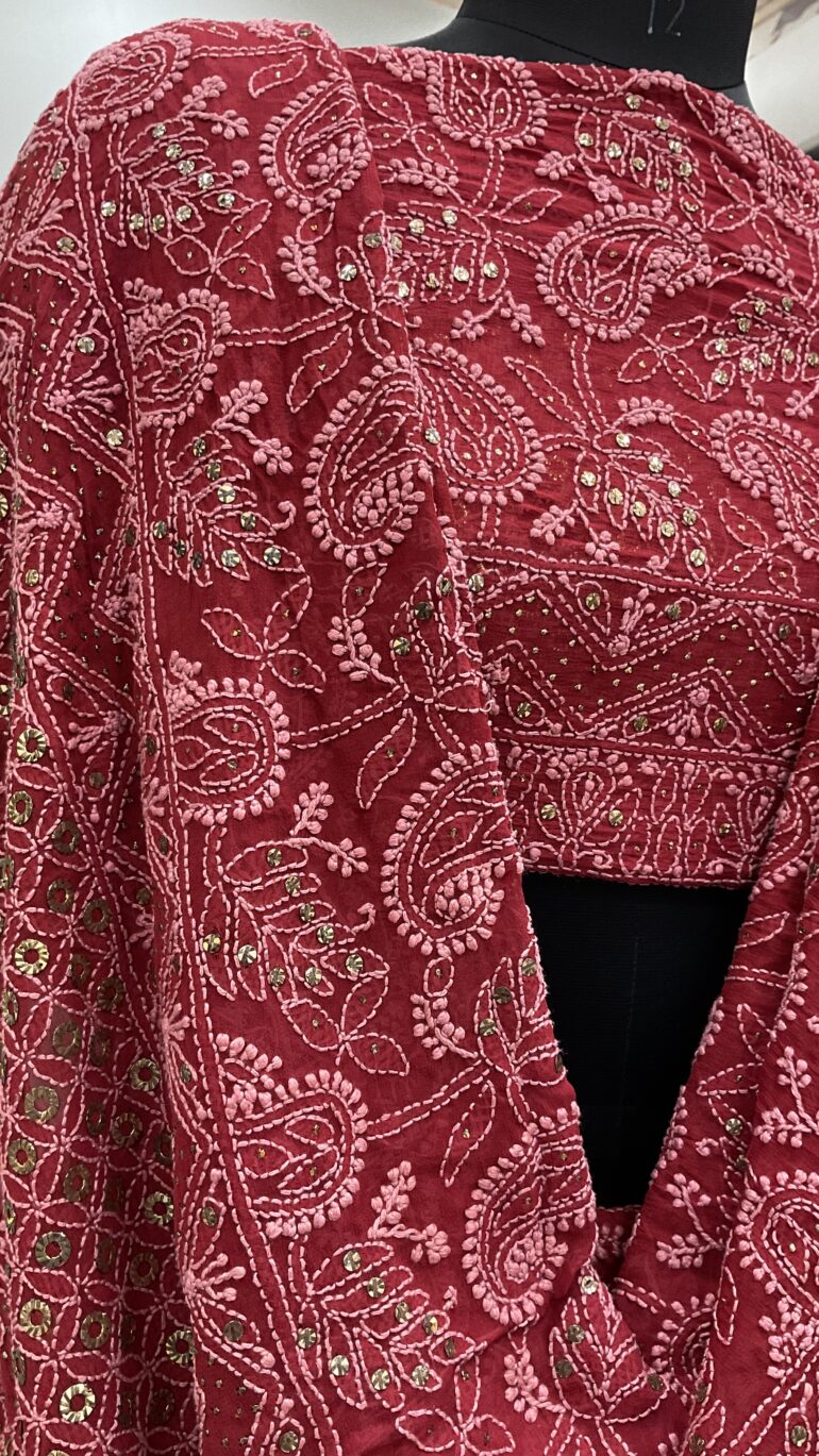 Pure Georgette Lehenga With Heavy Ring Mukaish Work Maroon