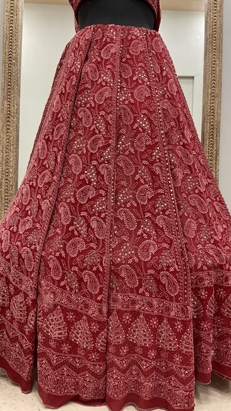 Pure Georgette Lehenga With Heavy Ring Mukaish Work Maroon