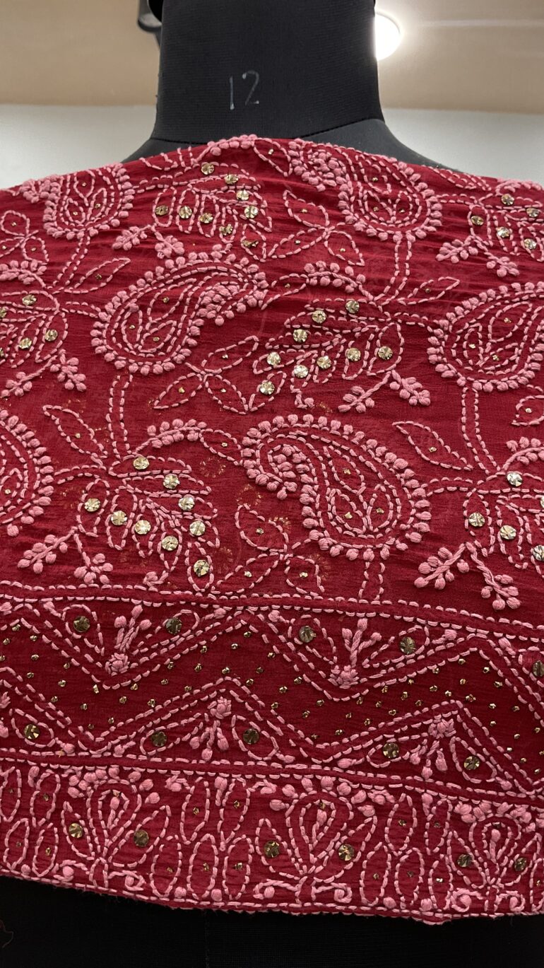 Pure Georgette Lehenga With Heavy Ring Mukaish Work Maroon