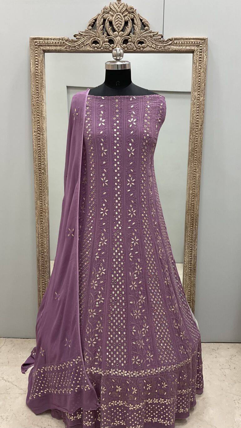 Anarkali Heavy Mirror and Gota Lilac