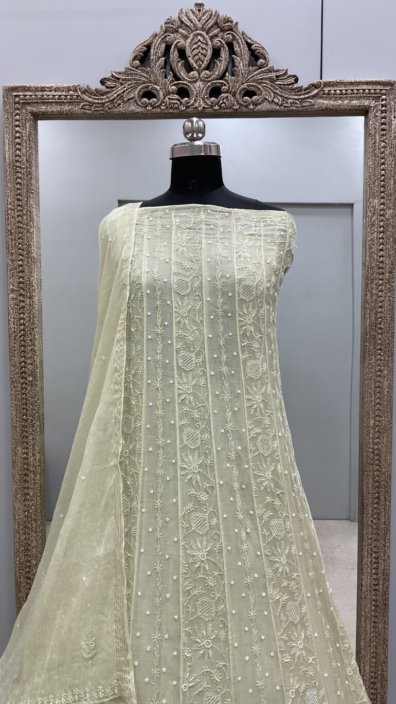 Pure Mul Anarkali Heavy Pearl And Cutdana Work With Dupatta Pista Green