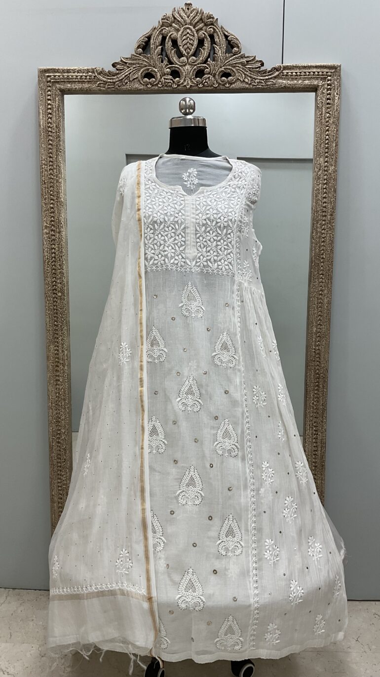 Pure Mulmul Semistitched Style with Dupatta Mukaish Off White 03