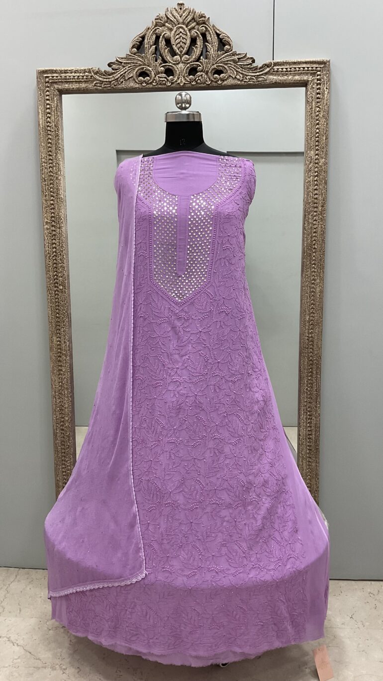 Chikan Mukaish Georgette Shirt and Dupatta Purple