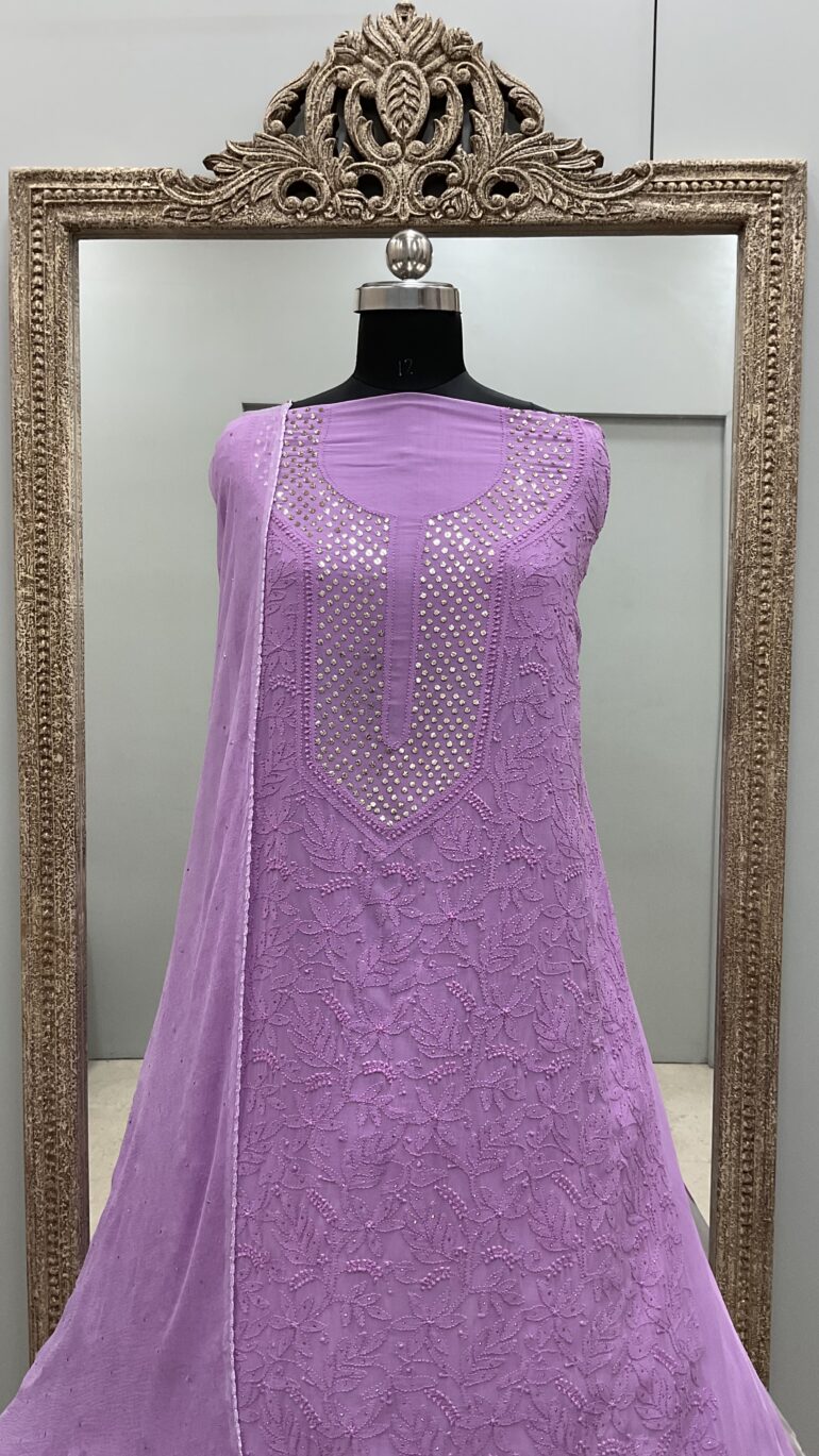 Chikan Mukaish Georgette Shirt and Dupatta Purple