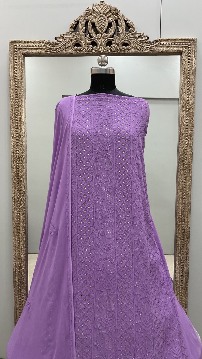 106 Chikan Mukaish Georgette Shirt and Dupatta Lilac
