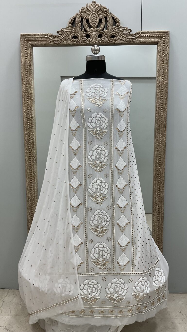 Badla Mukaish and Pearl Shirt and Dupatta Off White 01