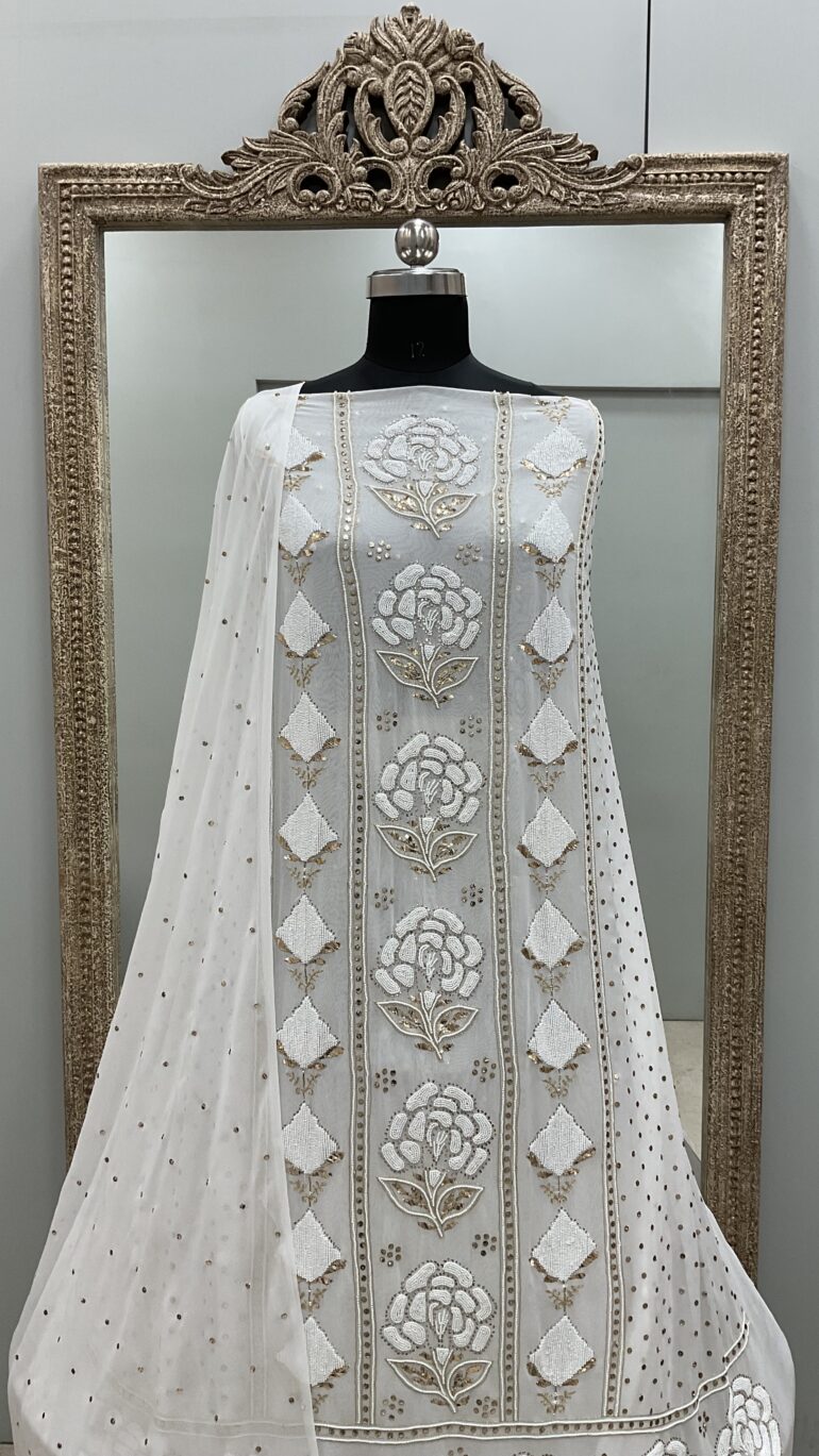 Badla Mukaish and Pearl Shirt and Dupatta Off White 01