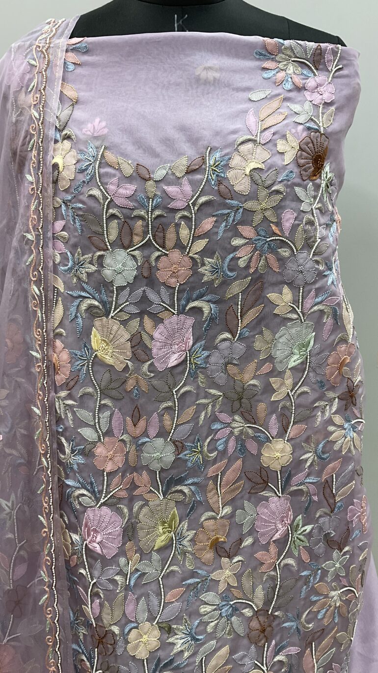 Pure Organza Straight With Heavy Parsi Lilac (G.K)