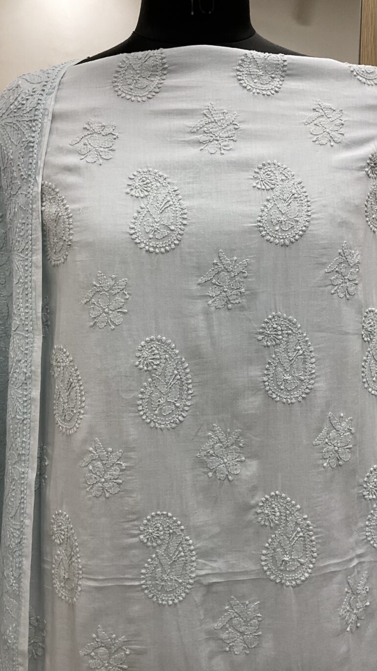 Pure Mul Cotton Straight Jaal with Heavy Dupatta Sky Blue