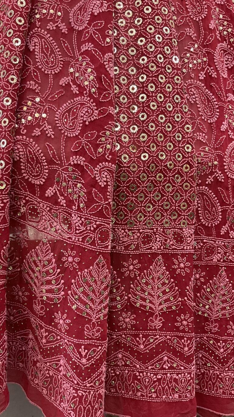 Pure Georgette Lehenga With Heavy Ring Mukaish Work Maroon