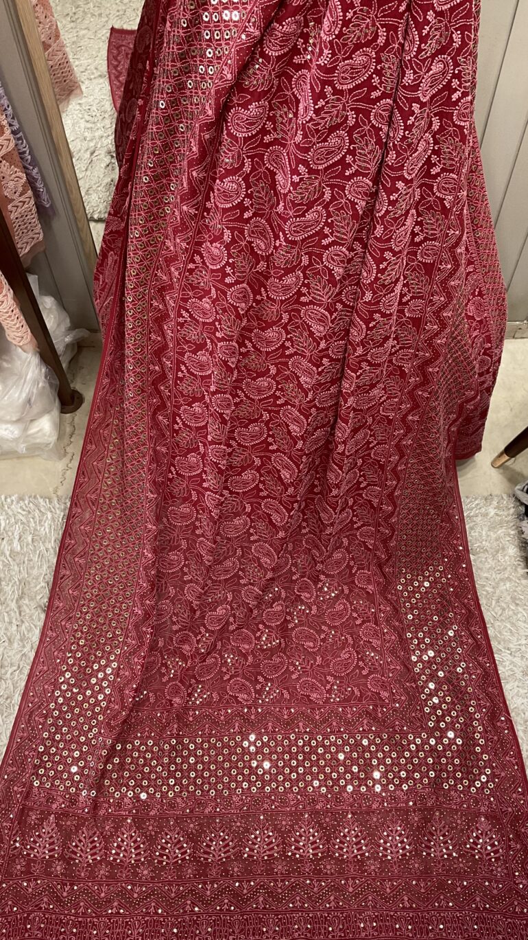 Pure Georgette Lehenga With Heavy Ring Mukaish Work Maroon