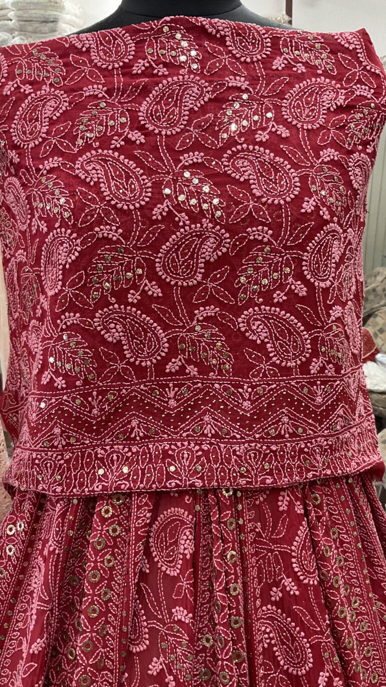 Pure Georgette Lehenga With Heavy Ring Mukaish Work Maroon