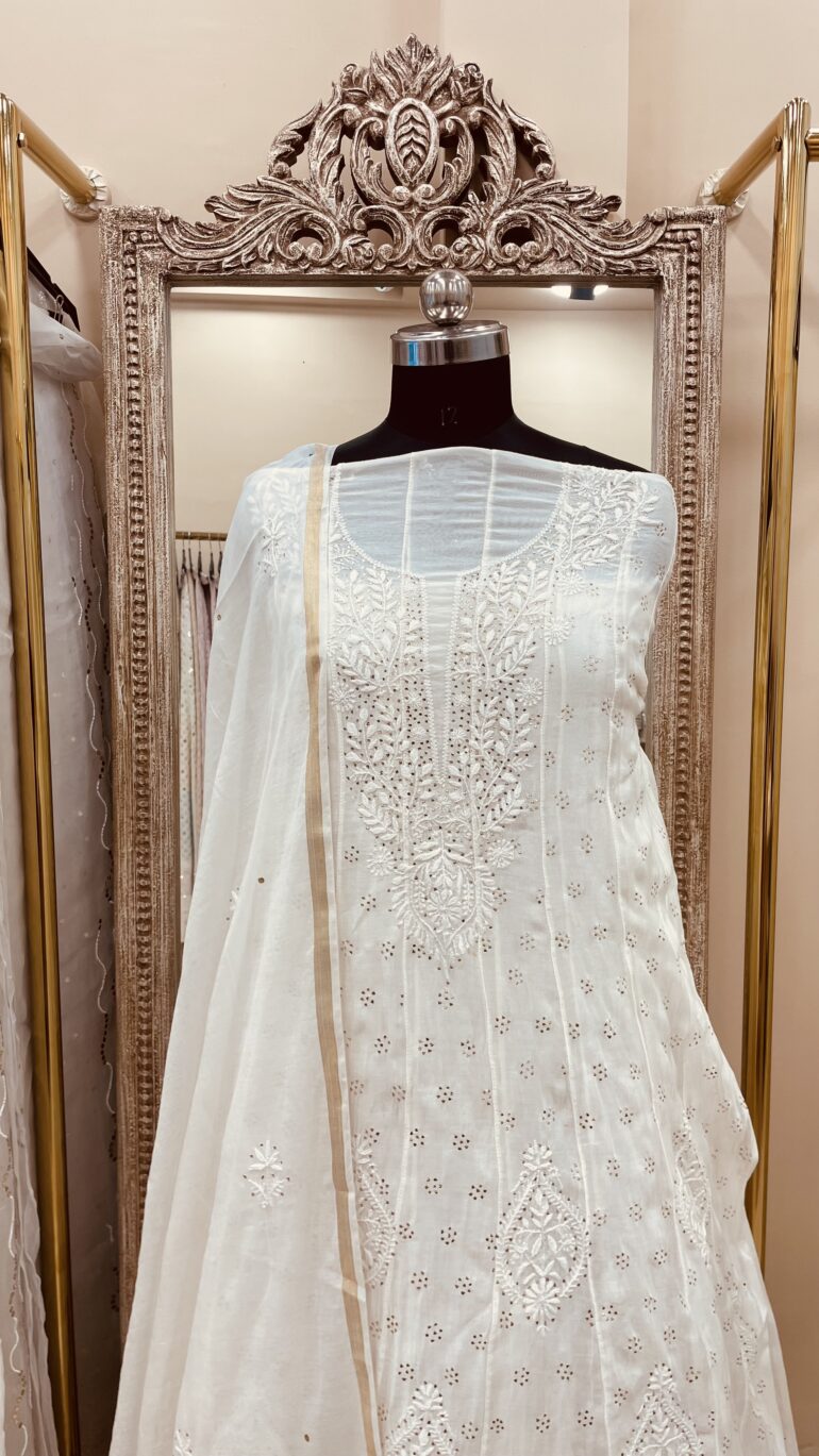 Pure Mul Anarkali Heavy Mukaish Work With Dupatta Off White 05 (G.K)
