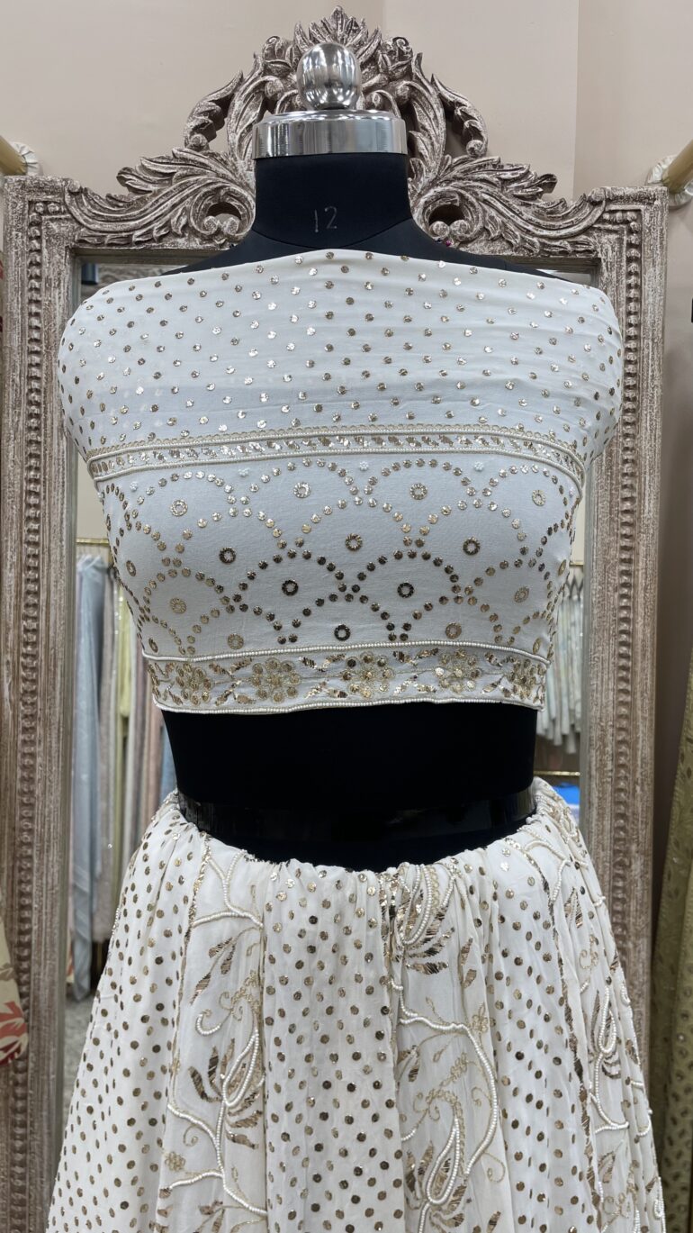 Pure Georgette Lehenga Badla with Pearl Work Off-White