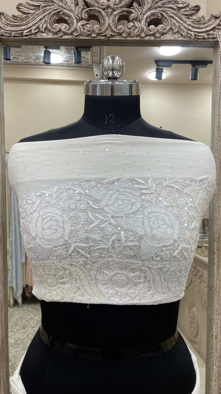 Pure Georgette Saree full jaal with Multicolored Heavy Cutdana and Sequence Off White (G.K)
