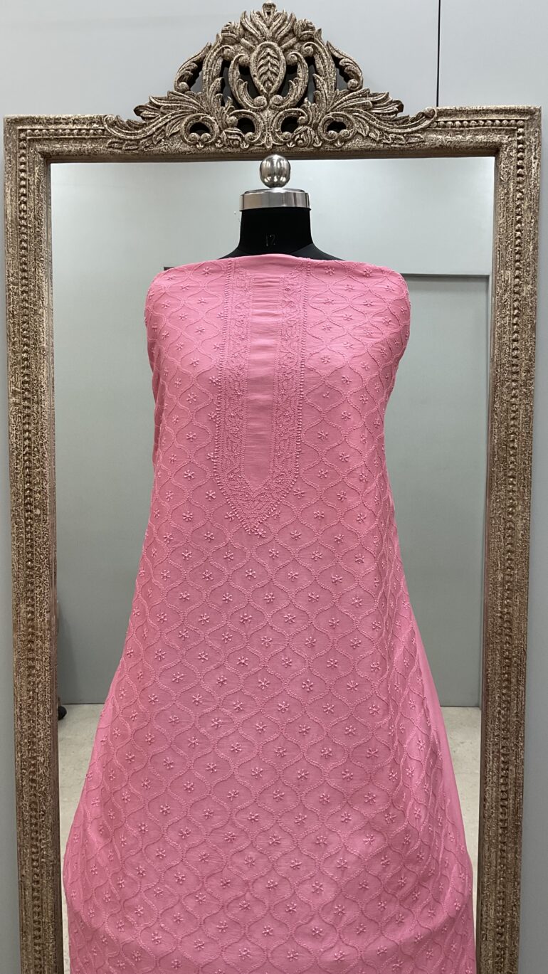 Gents Kurta Pure Chanderi Front Jaal Pink