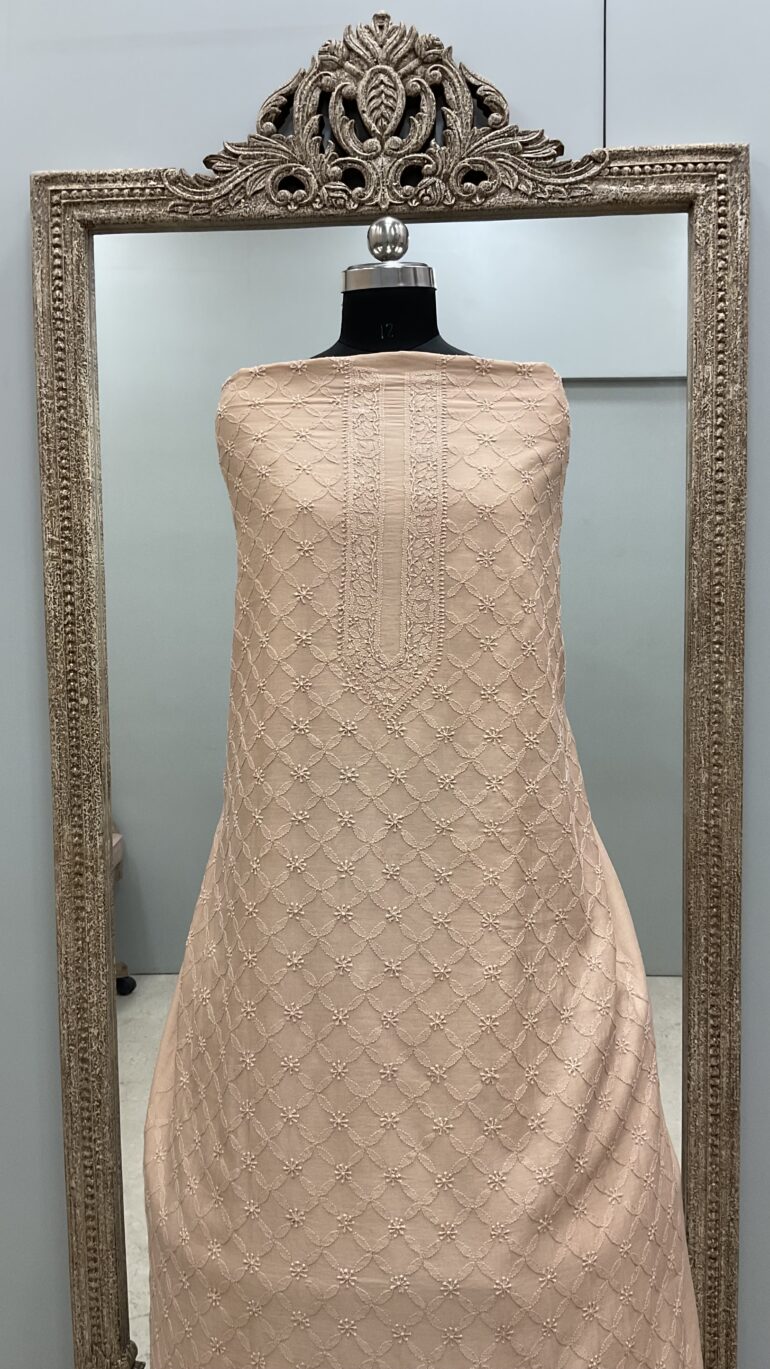 Gents Kurta Pure Chanderi Front Jaal Golden Beige