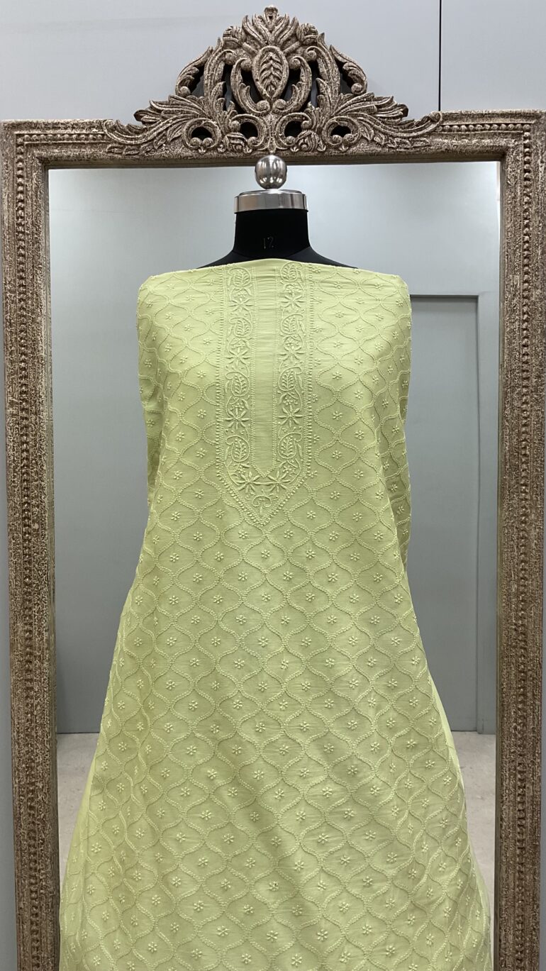 Gents Kurta Pure Chanderi Front Jaal Pista Green
