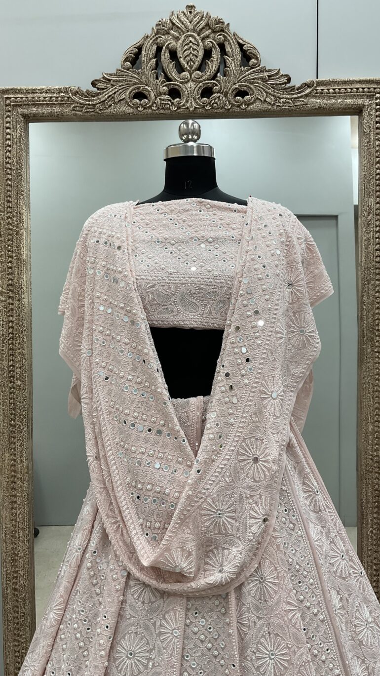 Pure Georgette Heavy Multicolored Cutdana Pearl and Sequence Pink