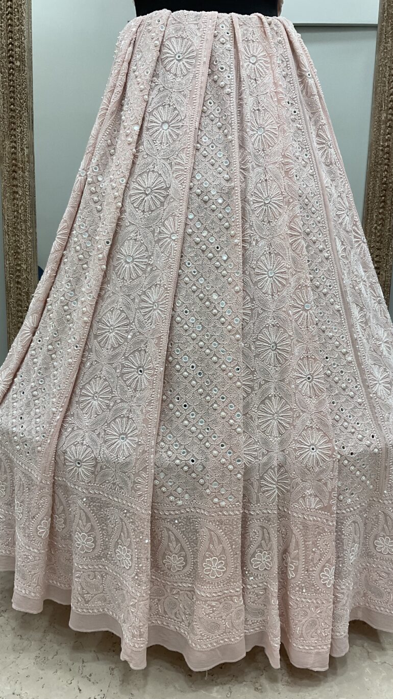Pure Georgette Heavy Multicolored Cutdana Pearl and Sequence Pink