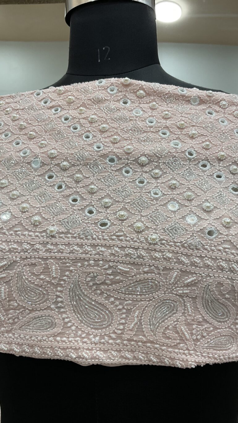 Pure Georgette Heavy Multicolored Cutdana Pearl and Sequence Pink