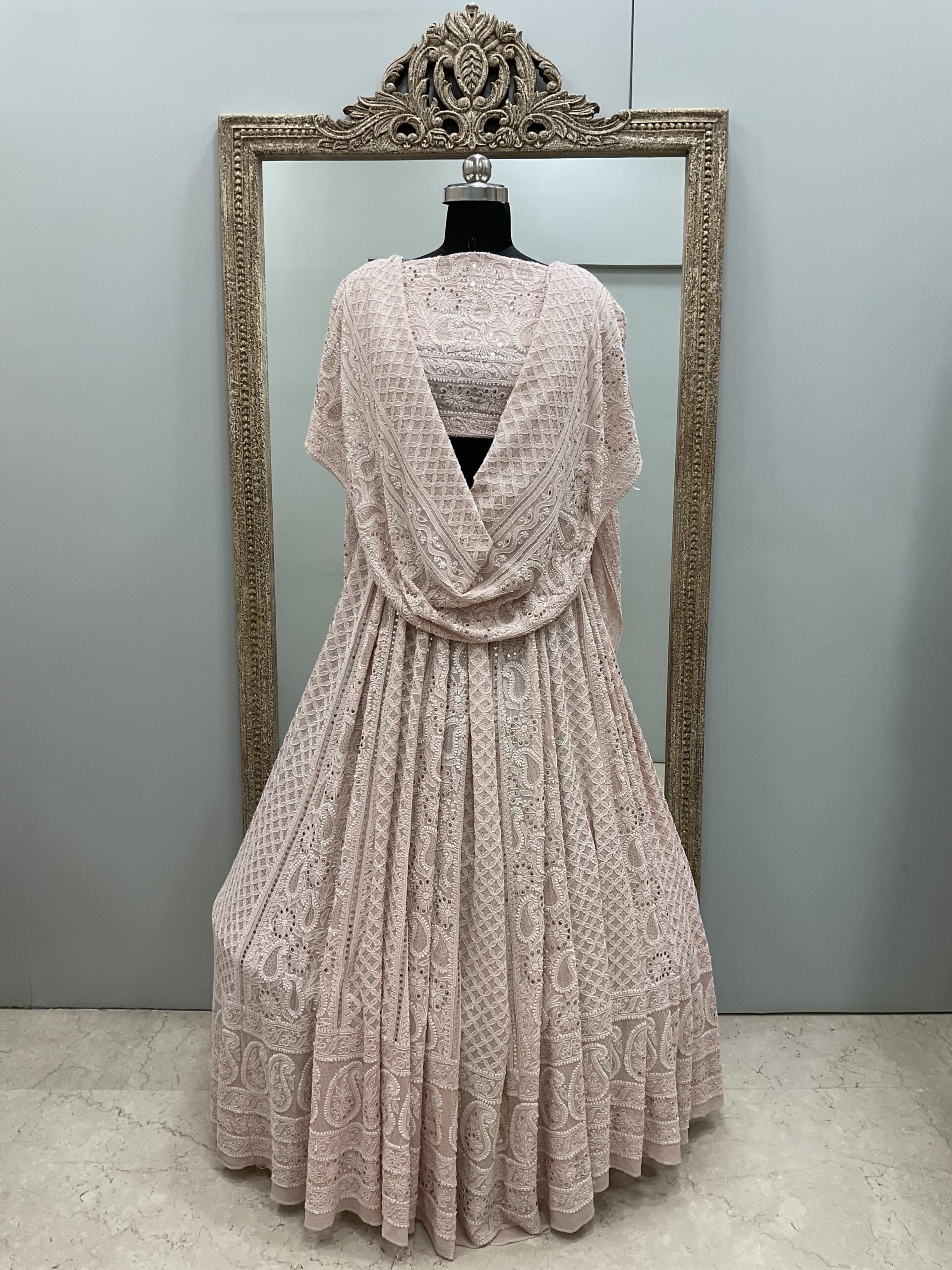 Pure Georgette Lehenga With Heavy Mukaish Work Powder Pink