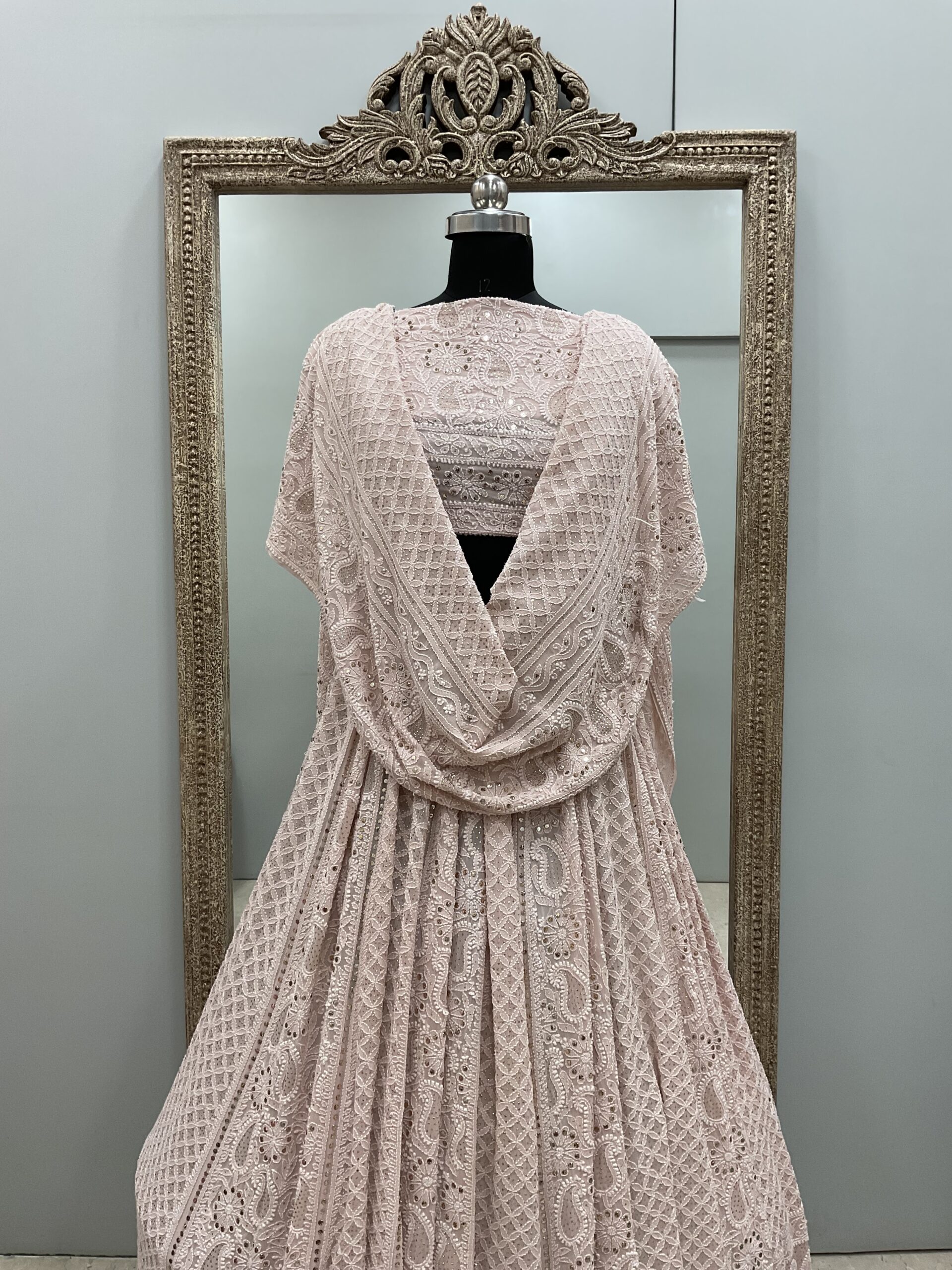 Pure Georgette Lehenga With Heavy Mukaish Work Powder Pink