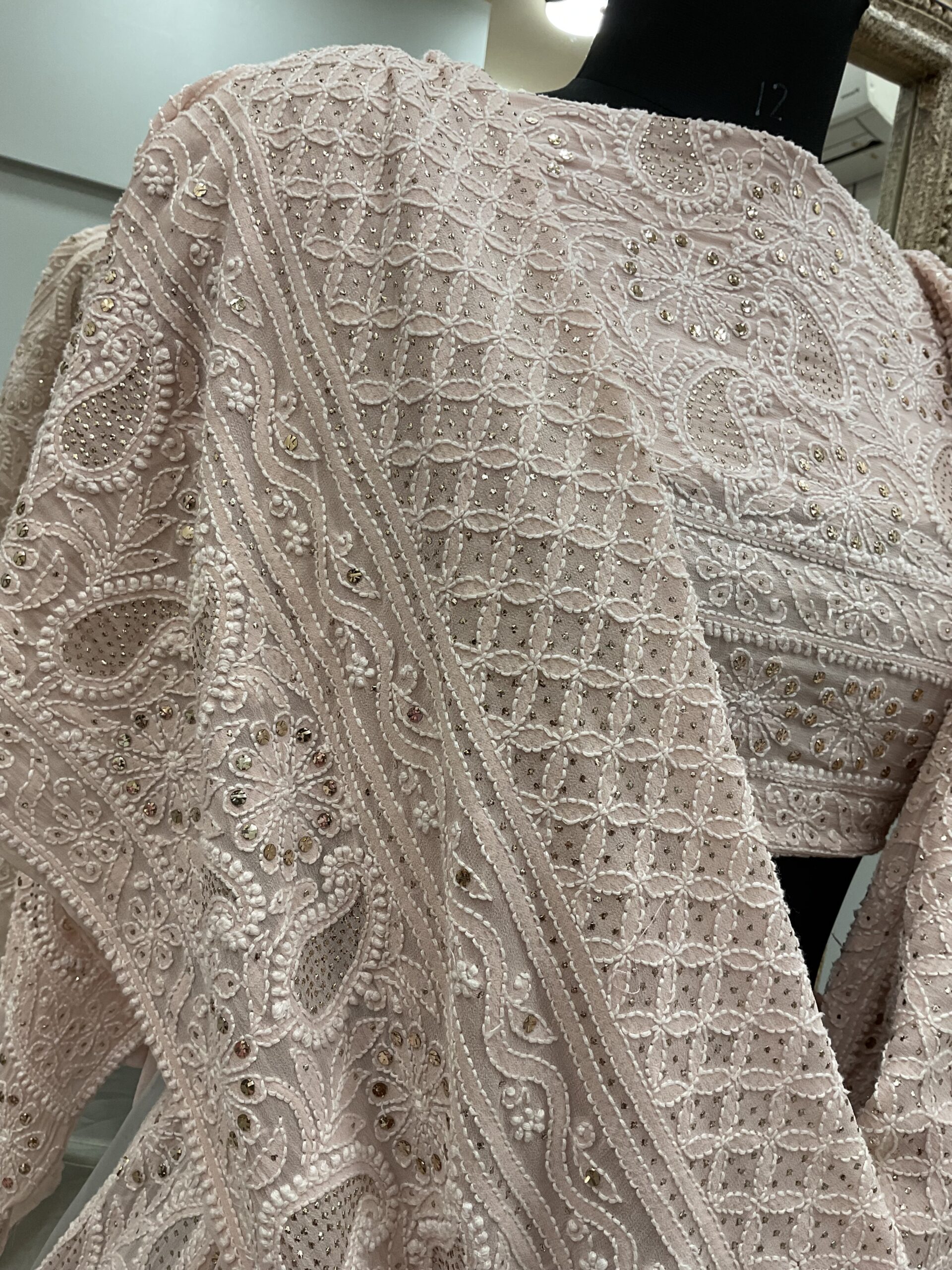 Pure Georgette Lehenga With Heavy Mukaish Work Powder Pink