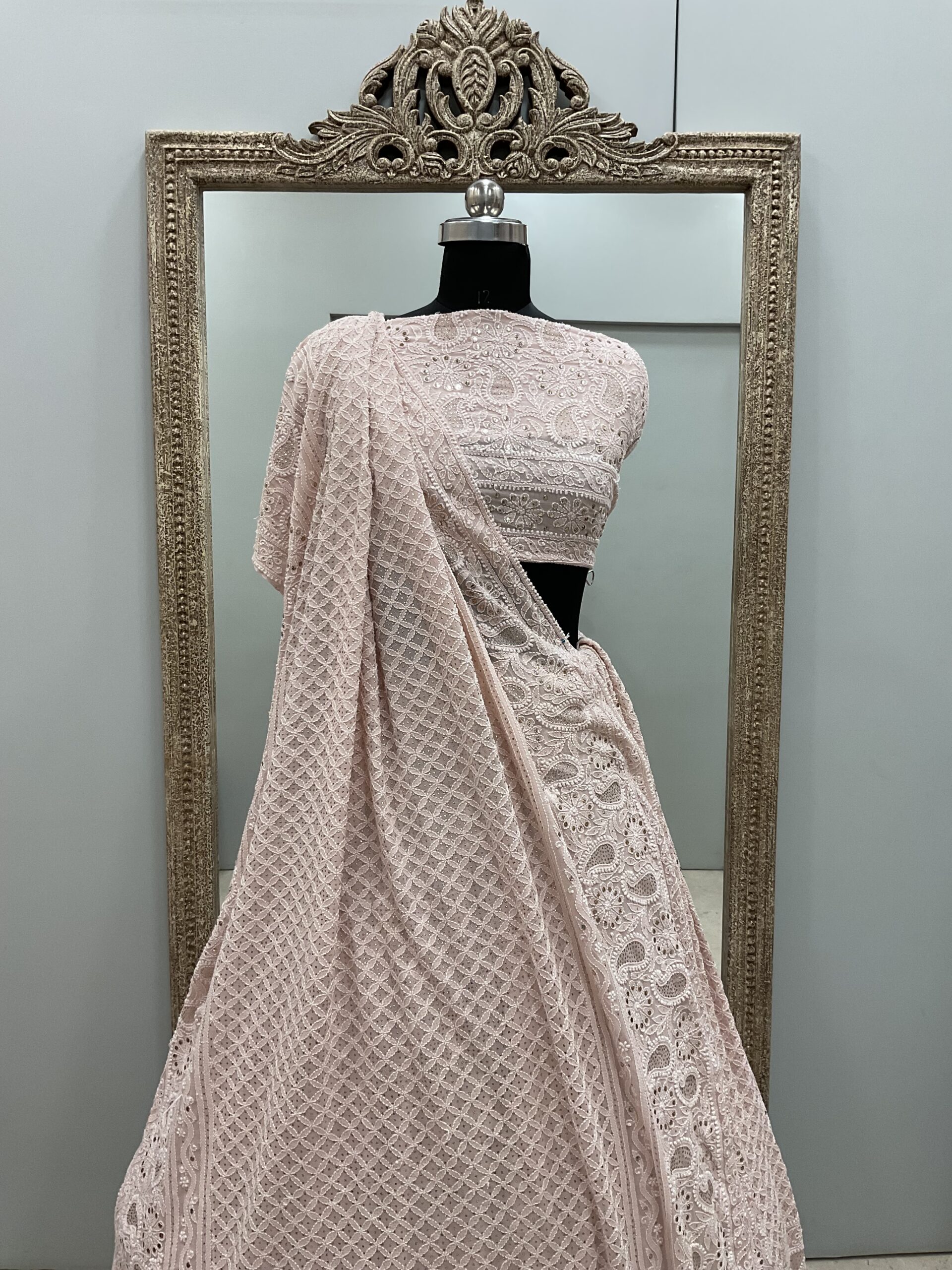 Pure Georgette Lehenga With Heavy Mukaish Work Powder Pink
