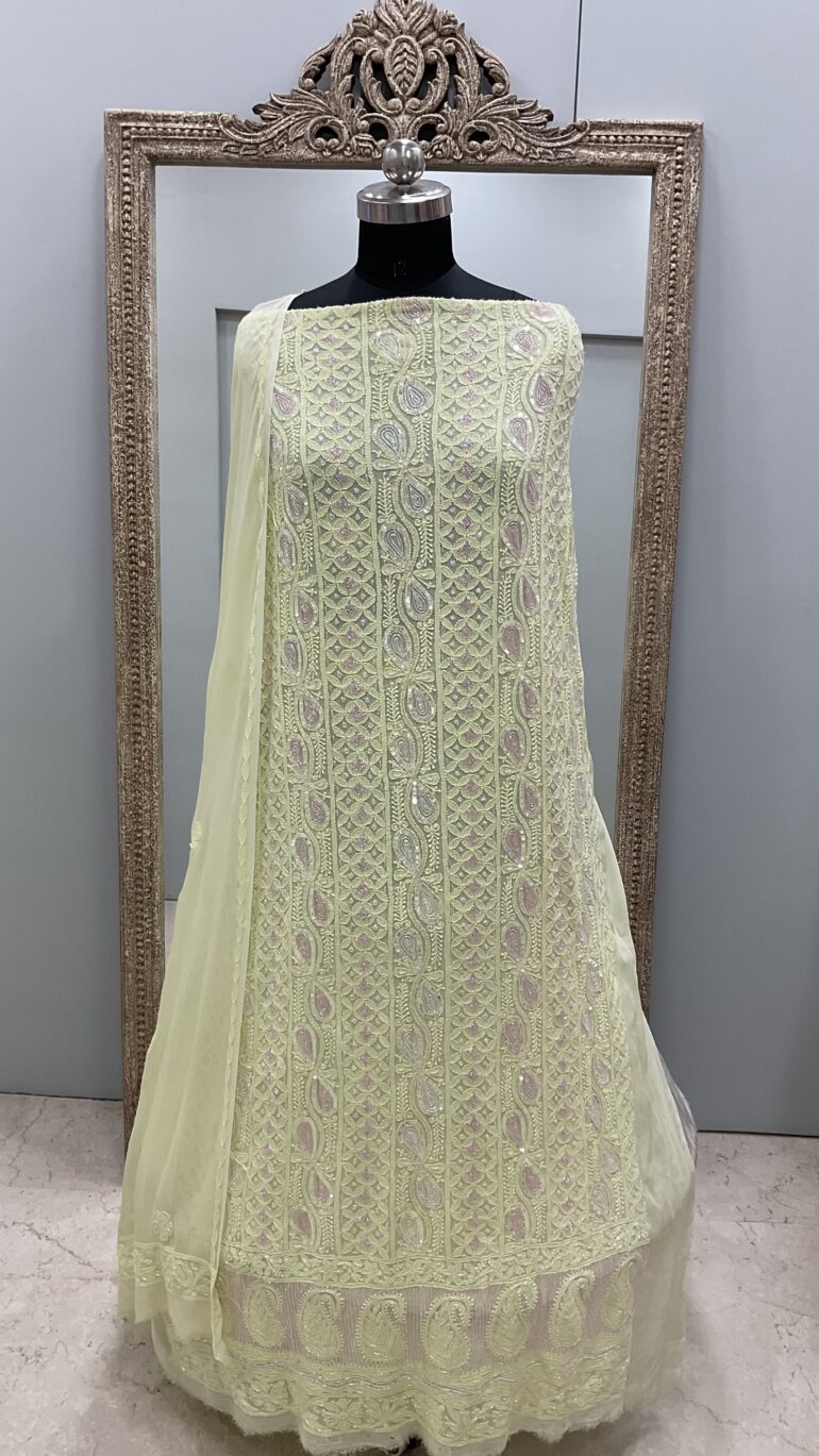 Multicolored Cutdana and Sequence Straight Yellow