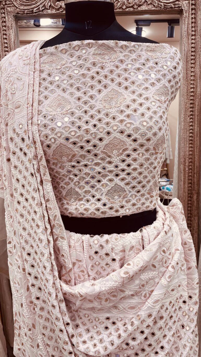 Heavy Mirror and Gota Georgette Lehenga Powder Pink