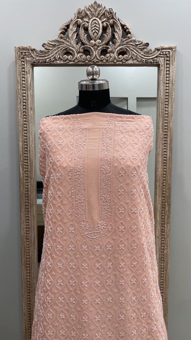 Gents Kurta Pure Chanderi Front Jaal Heavy Cutdana and Pearl Peach