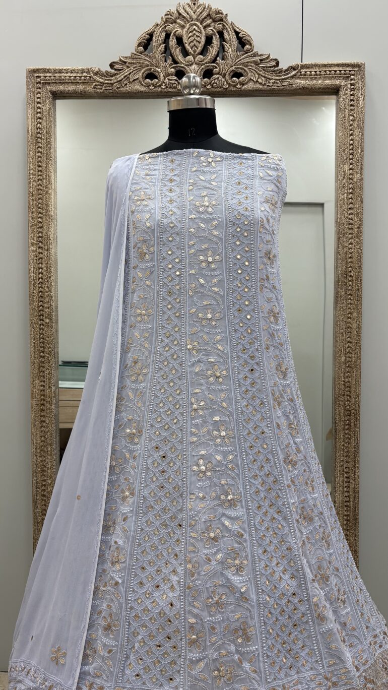 Anarkali Heavy Mirror and Gota Blue