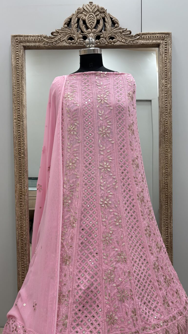 Anarkali Heavy Mirror and Gota Pink