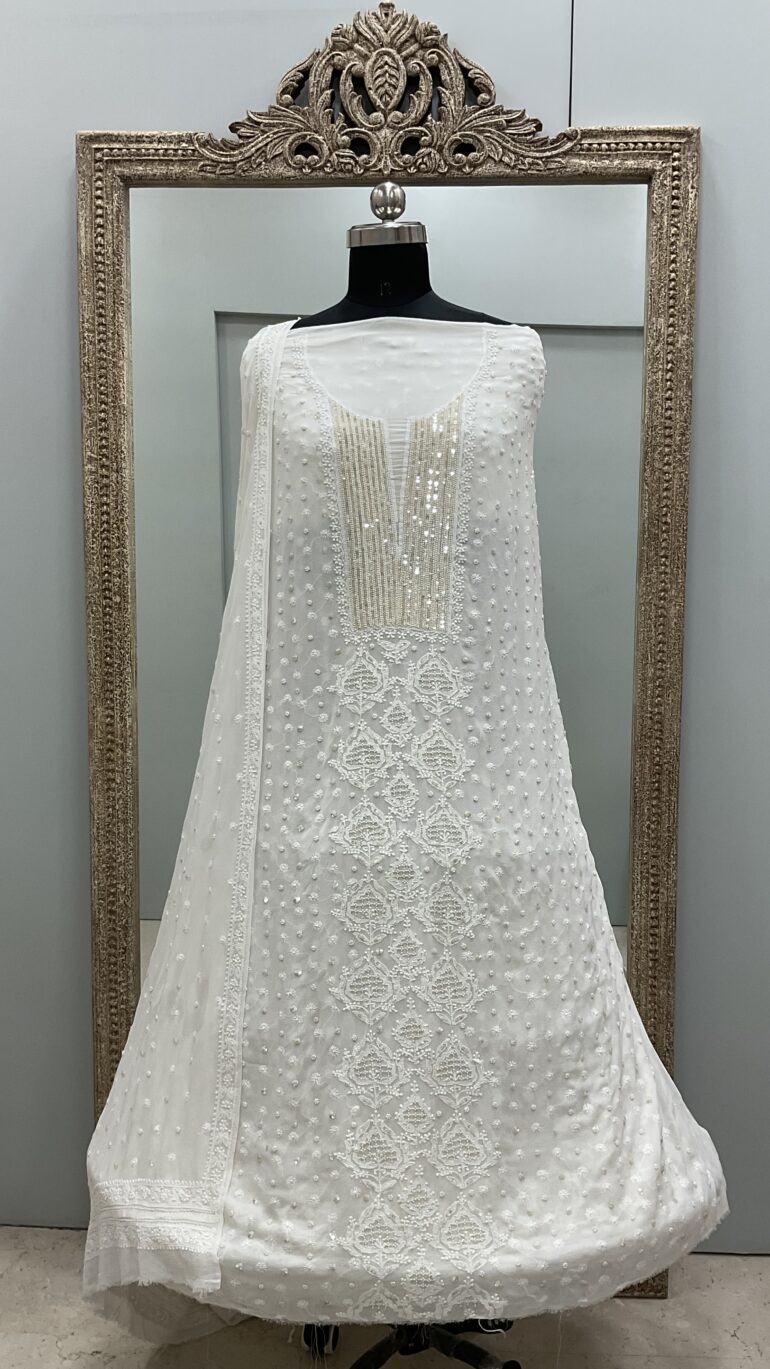 Pure Georgette Heavy Front and Back same Heavy Dupatta with Pearl and Sequence Off-White