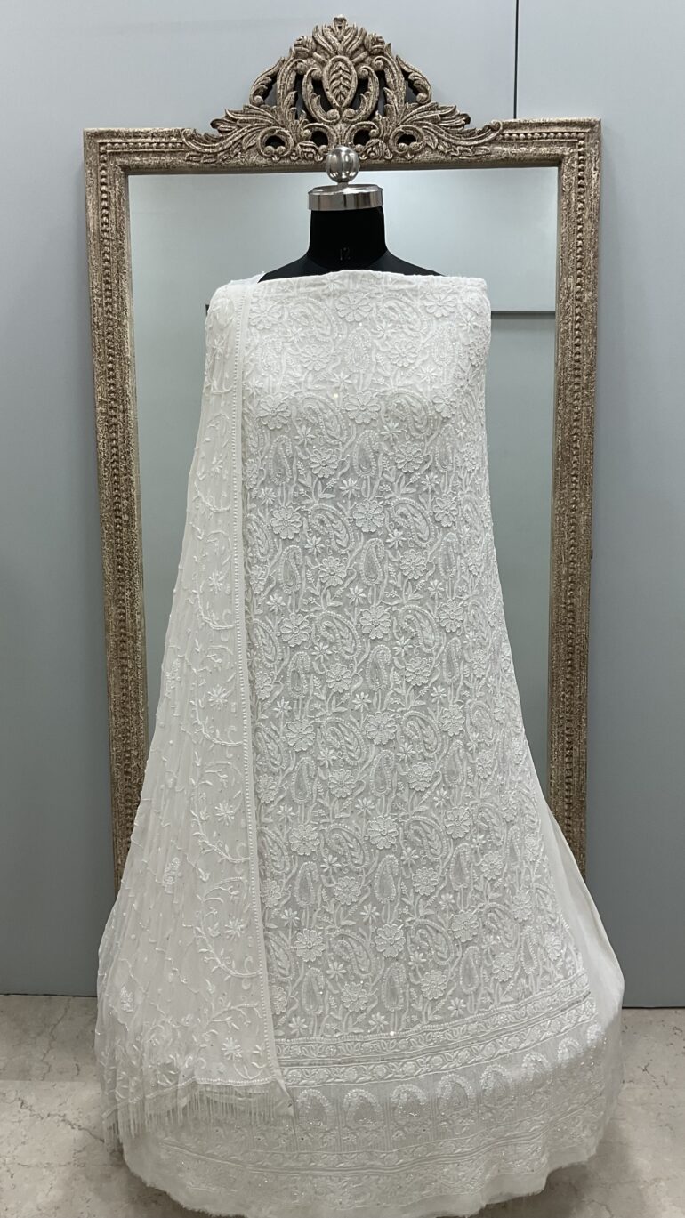 Pure Georgette Heavy Cutdana Pearl and Sequence Front and Back Same Designer Heavy Dupatta Off-White